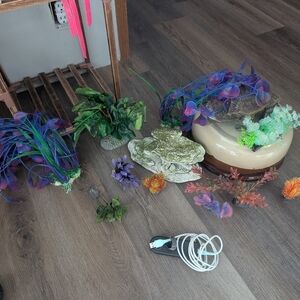 Aquarium Faux Plants, Two Ancient Ruins, and Rechargeable Multi-Color Light